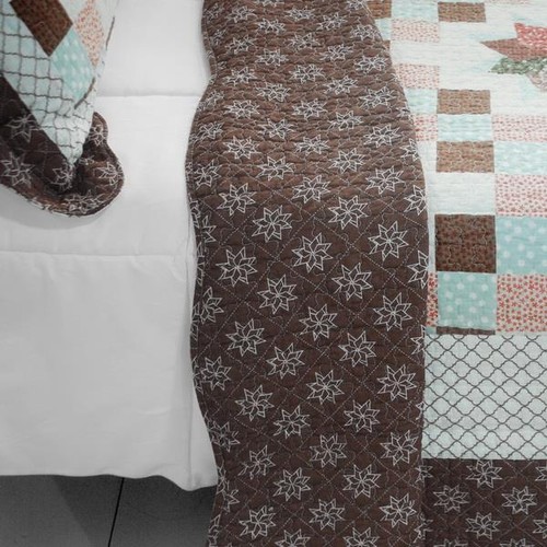 3 PC Melt the Snow Spinning Star pattern dark red 100% Cotton Queen Quilt Shams - Picture 3 of 4