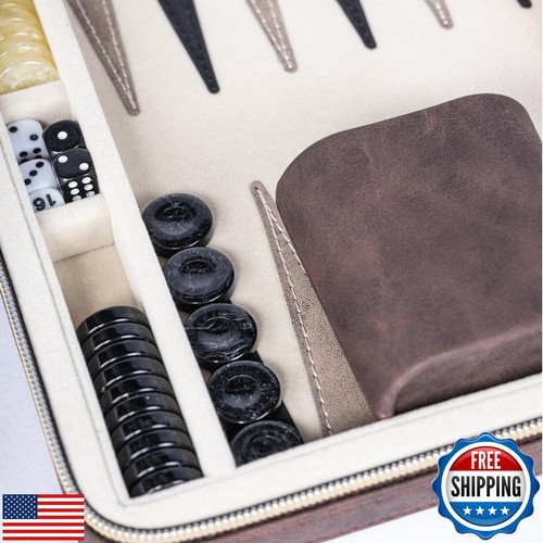 Lingle Backgammon Sets für Erwachsene, klassisches Brettspiel mit klappbarem Lederba - Bild 5 von 5