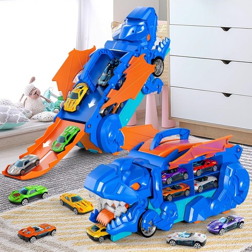 Engaging Toddler Dinosaur Transport Truck with Race Track & 10 Cars - Gift Idea - Picture 4 of 8