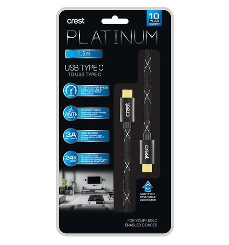 Crest Platinum Ultimate Dual Shielded USB Type C to USB Type C Cable 1.5m NEW - 第 1/3 張圖片