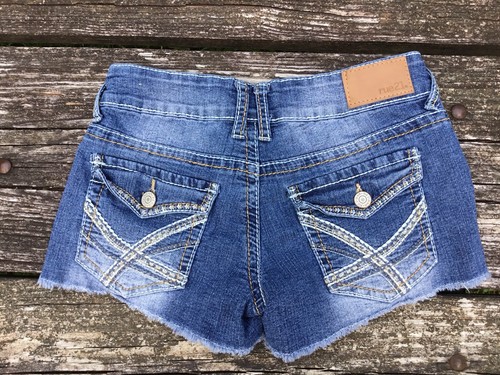 Rue21 Blue Jean Denim Cut Off Shorts Size 0 Distressed Frayed - Picture 6 of 7