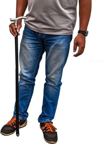 Bastón ajustable plegable de madera negro con mango curvo Derby plateado - Imagen 5 de 18