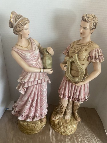 Pair of Antique 20th Century Roman/ Greek Couple RARE German Bisque 17.5” - Picture 15 of 15