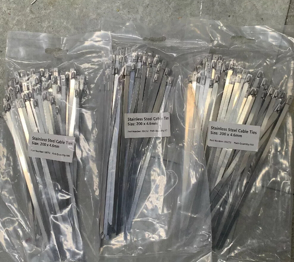 10 x Stainless Steel Metal Cable Ties Uncoated 4.6mm x 300mm Exhaust Heat Wrap