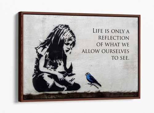 BANKSY LITTLE GIRL BLUE BIRD QUOTE -FLOAT EFFECT CANVAS WALL ART PIC PRINT- - Picture 2 of 12