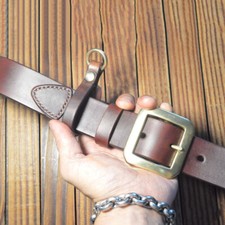 Handcraft Thicken Saddle Leather Craft Genuine Cowhide Durable Belt Brass Buckle