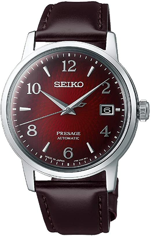 Seiko Presage Cocktail Red Dial Leather Strap Watch SRPE41J1