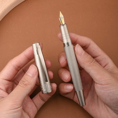 Hongdian 6013 penna stilografica generale argento, pennino EF/F/Fude penna da scrittura in metallo massiccio - Foto 2 di 8