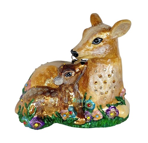 JAY STRONGWATER MIT SCHMUCKSTEINEN BESETZTER HIRSCH & REHKITZ WEIHNACHTEN GLASSCHMUCK NEU BOX - Bild 3 von 10