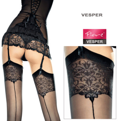 FIORE VESPER 20 DEN verschleierte Strumpfhalterstrümpfe mit Streifen und hohem Absatz gearbeitet