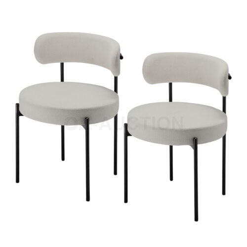 2x Boucle Dining Chairs Round Sherpa Upholstered Fabric Lounge Accent Seats Cafe - Picture 9 of 10