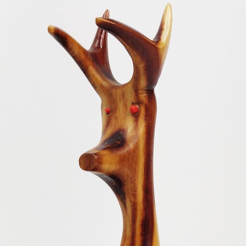 Figura de ciervo de madera de hierro vintage de la década de 1960 de mediados de siglo moderna joya estilística ojos a mano - Imagen 8 de 9