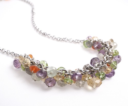 Mehrfarbiger Halbedelstein Cluster an Sterlingsilber Kette Halskette Neu - Bild 3 von 9