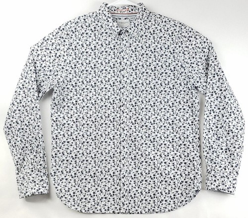 Denim & Flower Ricky Singh Shirt Men Large White Black Floral Cotton Long Sleeve