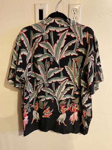 Vintage Avanti Silk Hawaiian Aloha Shirt Mens MEDIUM Hula Girl Dancers New W/Tag - Picture 5 of 5