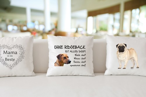 Kissenbezug 40x40cm "Ohne Ridgeback ist alles doof!" Rhodesian Hund Deko Kissen - Bild 3 von 3