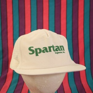 Vintage-Spartan-Trucker-Hat-Cap-Mesh-Hipster-Snapback-Retro-White-USA-MADE