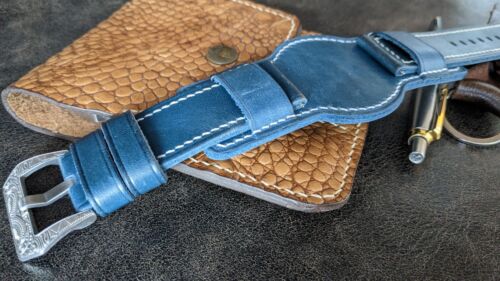 Vintage Watch Band Handmade Leather Bund Strap Watch Band Cuff 26mm 24mm 22mm - Picture 3 of 11