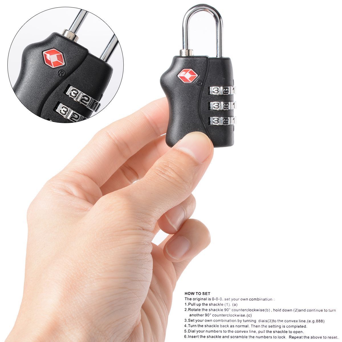 Cadenas à Code TSA 3 Chiffres - Pour Valises Et Bagages, Réglable, Noir, Homologué Sécurité Aéroport