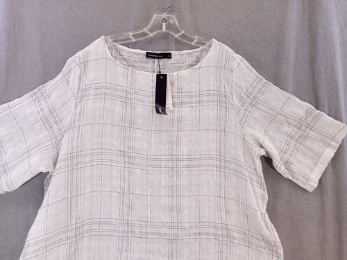 Celmia Collection dress Women 5 XL off white Linen very lightweight Plaid - Picture 12 of 20