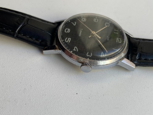Vintage RARE Men  Wrist Watch ZIM ЗИМ 15 JEWELS BLACK DIAL USSR CAL 2608 - Picture 6 of 17