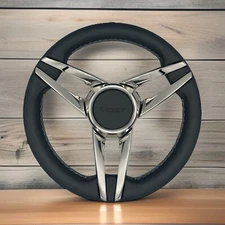Caneva Boat Steering Wheel Stainless Steel Spokes Leather Rim | Crest Boats Logo