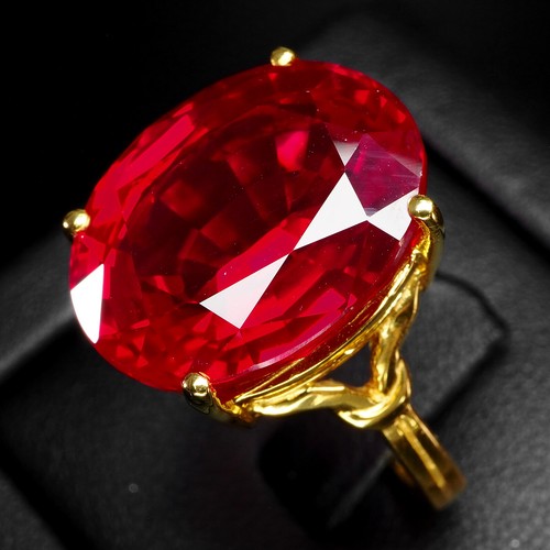24K Gold Plated 925 Sterling Silver Rings Sparkling Vivid Red Tourmaline 22Ct - Picture 4 of 9