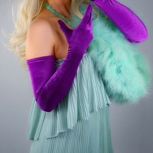 Velvet Gloves Opera 60cm Long Stretchy Touchscreen Sensitive Purple Violet Lilac - Picture 22 of 26