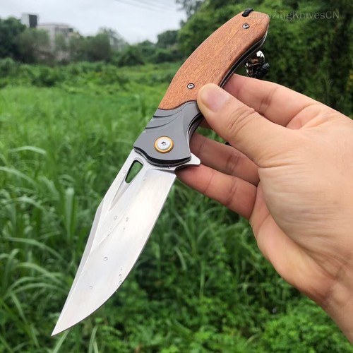 Top M390 Blade Folding Knife Ball Bearing Pocket Knife Flipper Desert Ironwood - Picture 8 of 16