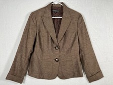 Lafayette 148 New York Brown Blazer Jacket Size 10 Virgin Wool Blend Two Button