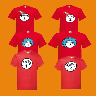 Kids Women Men Thing 1 and Thing 2 T-Shirts World Book Day funny Design Tee Tops