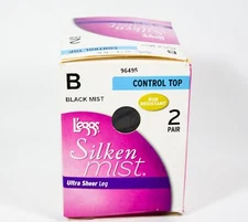 L'eggs Silken Mist Control Top  Ultra Sheer Leg BLACK MIST Tight Size B 2 Pairs