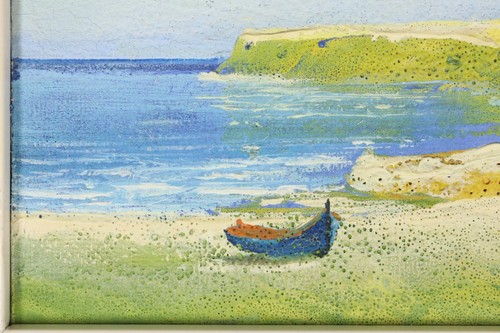 Sea oil with boat. Dying rice. Oil painting Marina with boat. 1976. - Picture 6 of 8