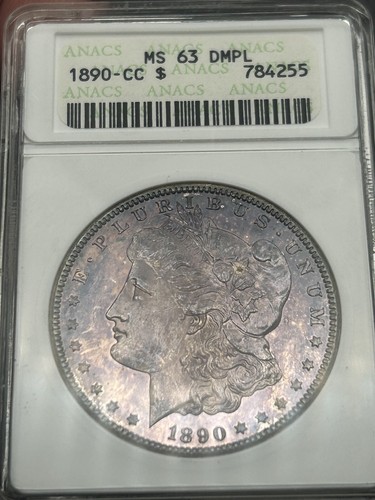 1890-CC ANACS MS 63 DMPL Morgan Silver Dollar Rainbow Purple Orange PQ INSANE - Picture 15 of 18
