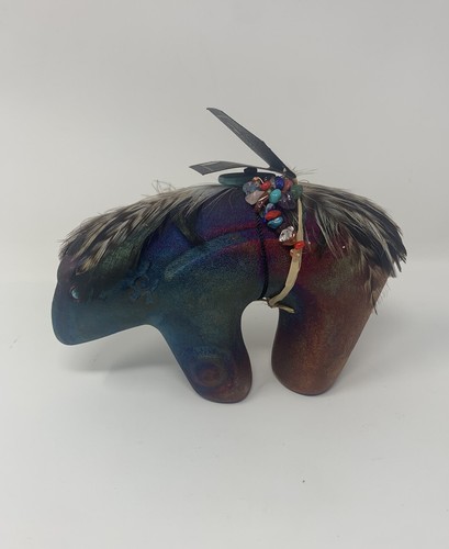 "Estatuilla grande de oso fetiche turquesa 6""x6"" Jeremy Diller Raku Southwest Pottery" - Imagen 3 de 8
