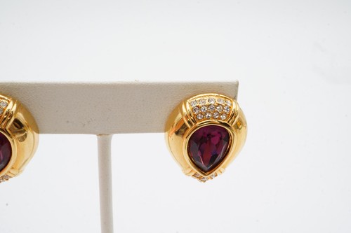 Swarovski Purple Crystal Earrings Gold Tone - Picture 3 of 8
