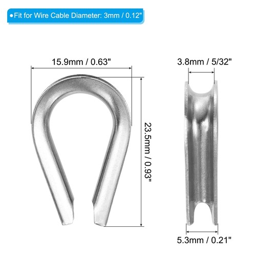 3mm 1/8 Inch Wire Rope Thimble 12Pack Cable Thimbles 304 Stainless Steel Rigg... - Picture 2 of 6