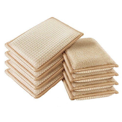 6pcs/set Bamboo Fiber Dishwashing Scouring Pads Dish Towel Sponge Scrub Rag - Afbeelding 2 van 11