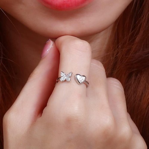 Initial Rings for Women Girls Stackable Butterfly Initial Letter Rings Adjustabl - Picture 4 of 7