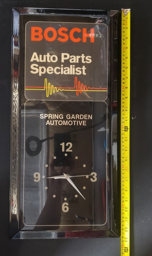 Vintage Bosch Auto Parts 23" x 11" Wall Analog Time Clock Black - Working - Picture 2 of 10