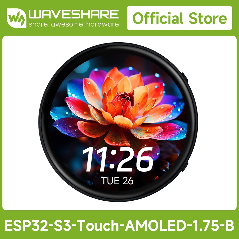 Waveshare ESP32-S3 Development Board Met 1.75 Inch AMOLED Touch Display (GPS, Dual Mic, 6-axis IMU, Wi-Fi, BT5)