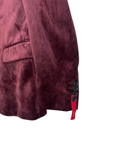 JF J Ferrar Suit Tuxedo Coat Slim Fit Single Breasted Soft Suede Burgundy 38REG - Picture 3 of 5