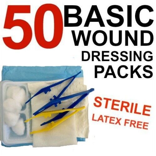 50 X BASIC DRESSING PACK MEDICAL WOUND STERILE AMADA FIRST AID - Picture 1 of 3