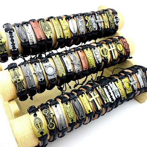 30pcs Leather Cuff Bangle Bracelets Copper Alloy Slide Closure Fashion Jewellery - Picture 5 of 8