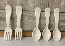 Vintage Fisher Price Fun With Food White Utensils 2 Forks 3 Spoons - 4 1/4 Inch