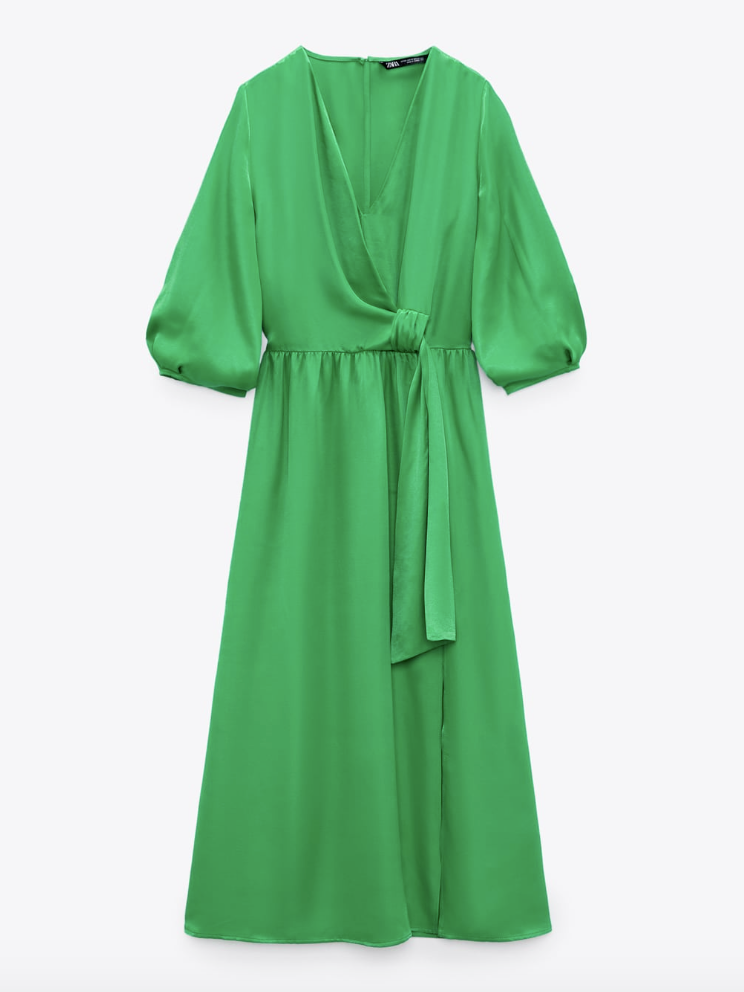 slim fit dress slacks ZARA. Long green printed satin dress. TL – Hibuy market main image 1