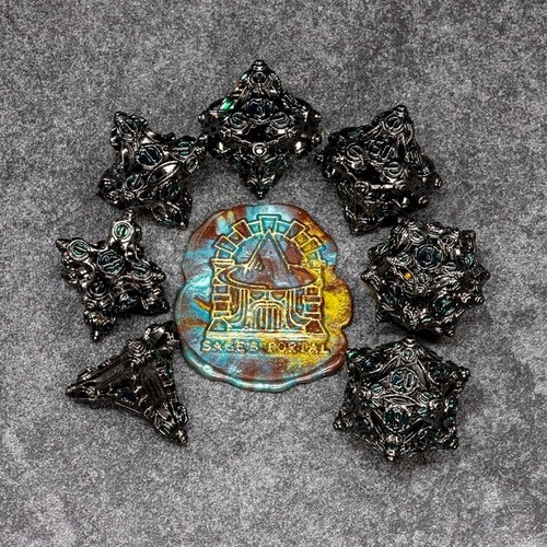 Sage’s Finials Midnight Glade Metal Polyhedral Dice Set DnD RPG Games - Picture 7 of 18