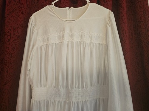 LDS Mormon Long White Temple Dress Size Large L by Beehive Elastic Waist & Cuffs - Picture 2 of 7