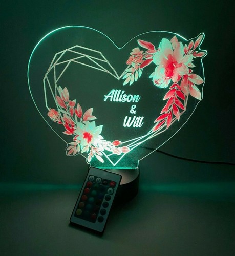 Lámpara de luz de corazón y flores para parejas del Día de San Valentín LED personalizada gratuita y remota - Imagen 9 de 12