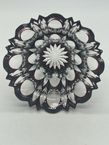 Nachtmann Bramberg Crystal Glass 3" Bowl Cut Cranberry To Clear Czech Bohemian - Picture 4 of 5